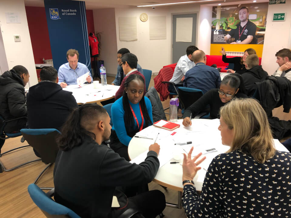 RBC volunteers and Explore Enterprise participants following 'The Dragon's Den'