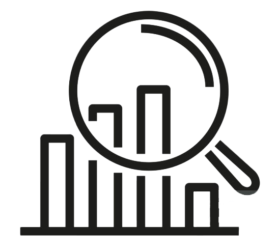 Magnifying glass over bar graph