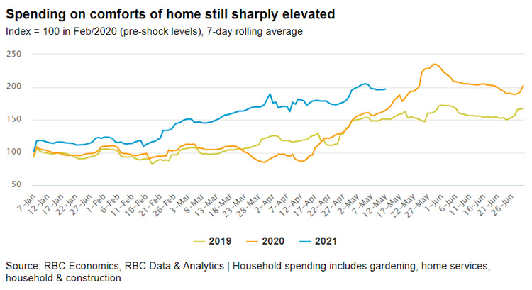 RBC Economics, RBC Data & Analytics - Spending on comforts of home graph image