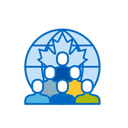 Globe with people and Canadian leaf icon