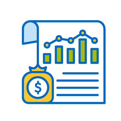 Research paper with graph and money icon