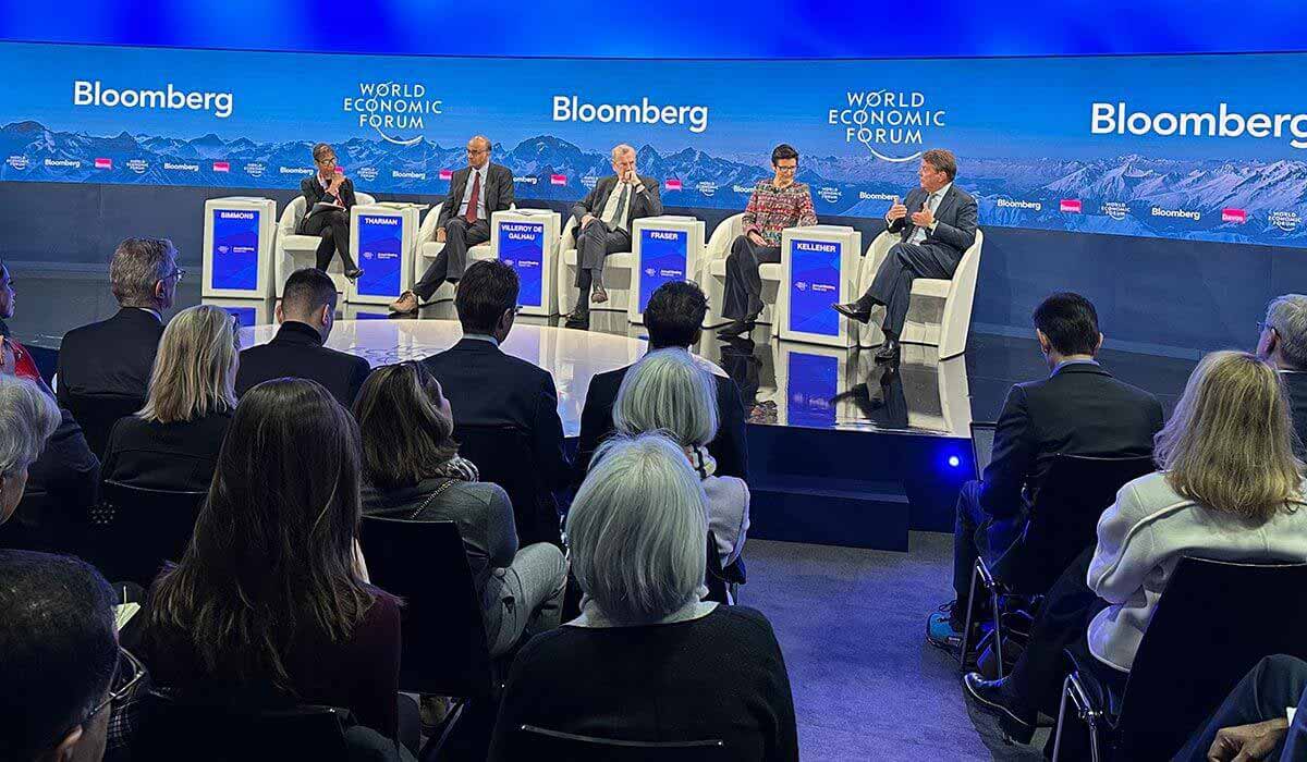 A roundtable discussion in front of an audience