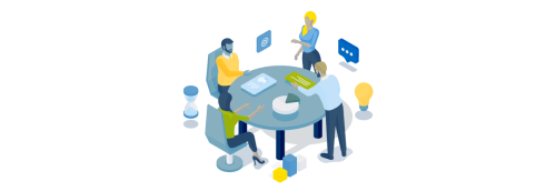 Four people meeting around a table icon