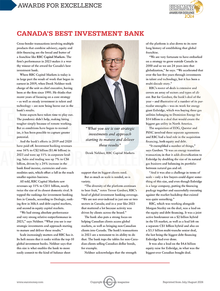 Image of PDF North America, Euromoney Awards for Excellence 2024, Regional Award, Canada Best Investment Bank, RBC Capital Markets