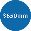 $650mm white text within blue circle icon
