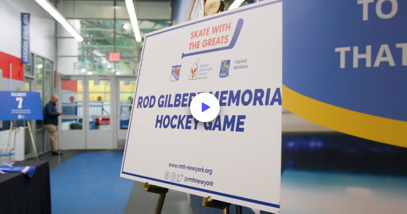 Image of event at Chelsea Piers including RBC employees and clients skating with New York Rangers legends video