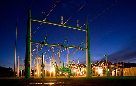 Hydro plant lit up at night image