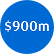 $900m white text within blue circle icon