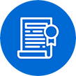 Document with award white text within blue circle icon