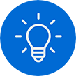Lightbulb white text within blue circle icon