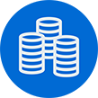 White money graphic within blue circle icon