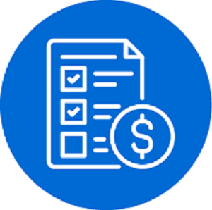 Checklist document with number sign white text within blue circle icon