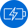 Battery white within blue circle icon