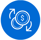 $ symbol in white text within Blue circle icon